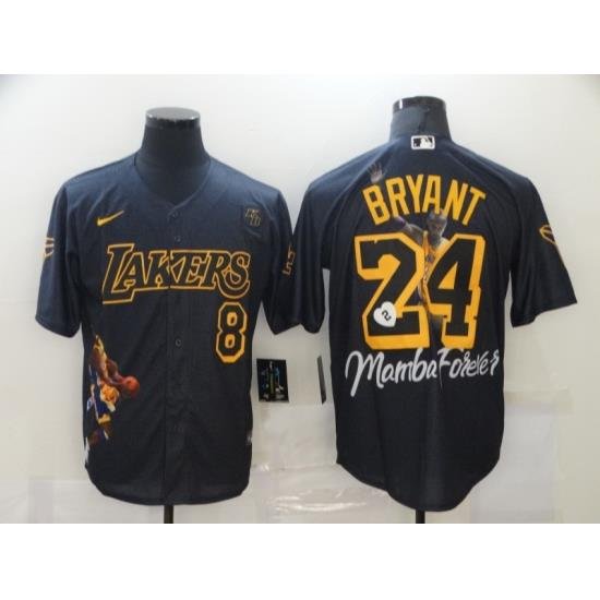 Men Los Angeles Dodgers Kobe Bryant 8 24 Mamba MLB Manba Black YelloW Jersey