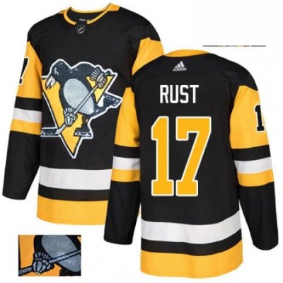 Mens Adidas Pittsburgh Penguins 17 Bryan Rust Authentic Black Fashion Gold NHL Jersey