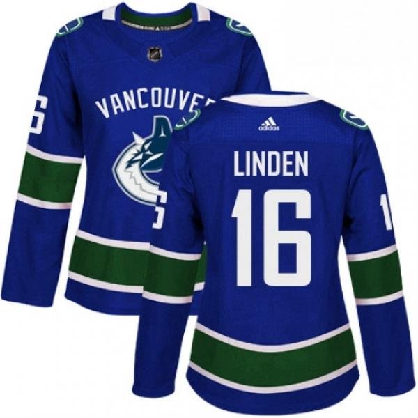 Womens Adidas Vancouver Canucks 16 Trevor Linden Authentic Blue Home NHL Jersey