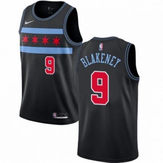 Mens Nike Chicago Bulls 9 Antonio Blakeney Swingman Black NBA Jersey City Edition