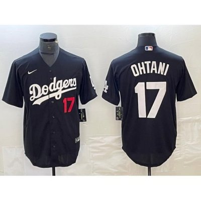 Men Los Angeles Dodgers 17 Shohei Ohtani Black Cool Base Stitched Jersey