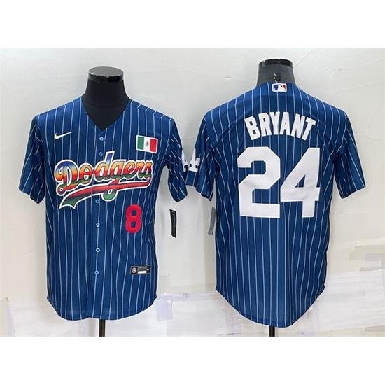 Men Los Angeles Dodgers Front 8 Back 24 Kobe Bryant Navy Mexico RainboW Cool Base Stitched Baseball Jersey