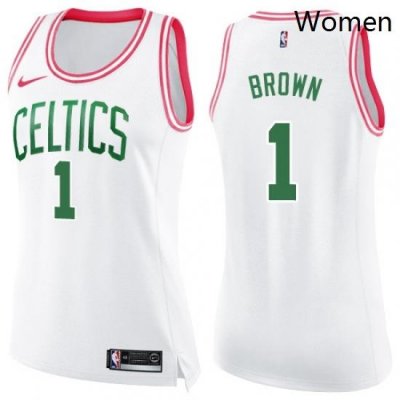 Womens Nike Boston Celtics 1 Walter Brown Swingman WhitePink Fashion NBA Jersey