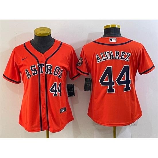 Women Houston Astros 44 Yordan Alvarez Orange With Patch Cool Base Stitched Baseball Jersey 1