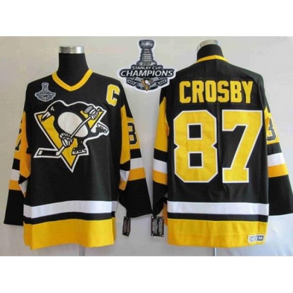 Mitchell 26Ness Penguins #87 Sidney Crosby Black 2017 Stanley Cup Finals Champions Stitched NHL Jersey