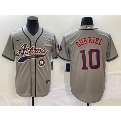 Men Houston Astros 10 GrayYuli Gurriel Gray With Patch Cool Base Stitched Baseball Jersey