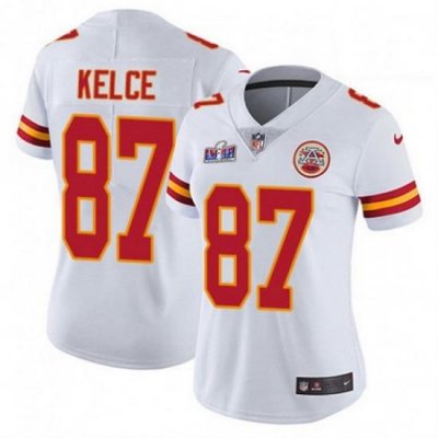 Women Kansas City Chiefs 87 Travis Kelce White Vapor Untouchable Limited Stitched Football 2024 Super Bowl LVIII Jersey