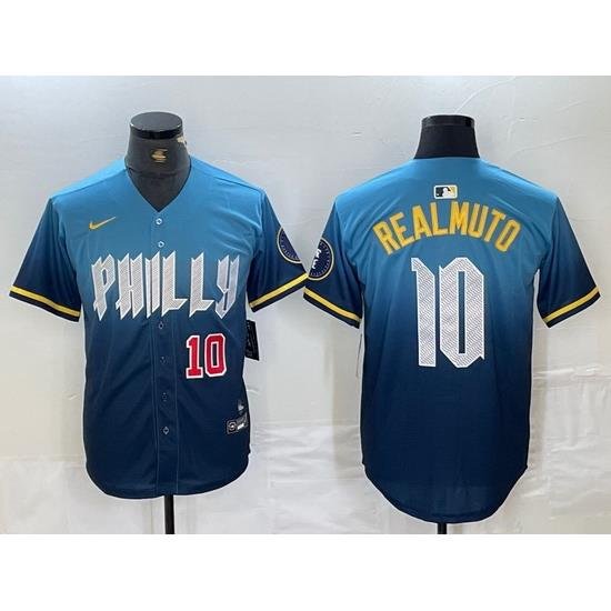 Men Philadelphia Phillies 10 J T  Realmuto Blue 2024 City Connect Limited Stitched Jersey 2