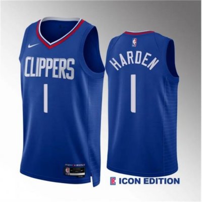 Men Los Angeles Clippers 1 James Harden Blue Icon Edition Stitched Jersey