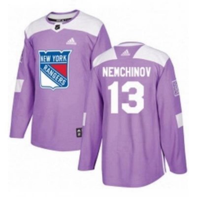 Mens Adidas New York Rangers 13 Sergei Nemchinov Authentic Purple Fights Cancer Practice NHL Jersey