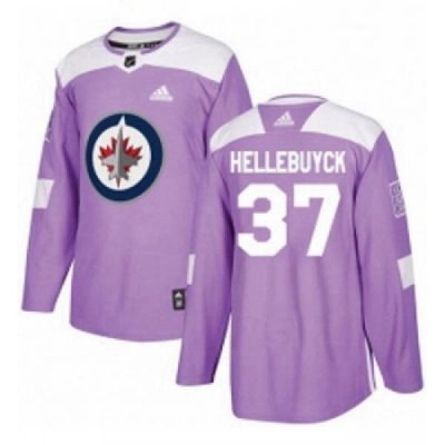 Youth Adidas Winnipeg Jets 37 Connor Hellebuyck Authentic Purple Fights Cancer Practice NHL Jersey