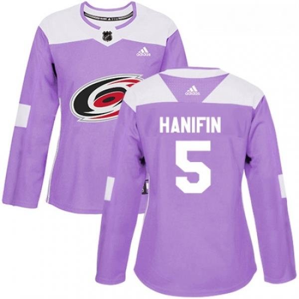 Womens Adidas Carolina Hurricanes 5 Noah Hanifin Authentic Purple Fights Cancer Practice NHL Jersey