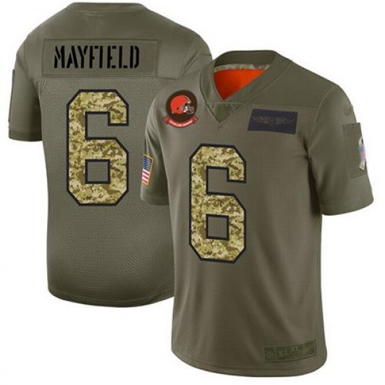 Nike Browns 6 Baker Mayfield Olive Camo Men Stitched Football Limited 2019 Salute To Service Jersey