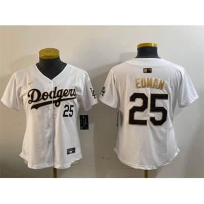 Women Los Angeles Dodgers 25 Tommy Edman White Gold Home Limited Stitched Baseball Jersey 28Run Small 29