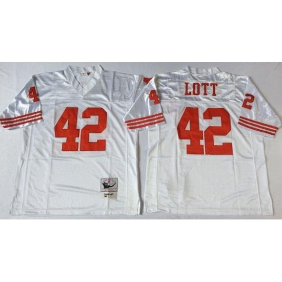 Men San Francisco 49ers 42 Ronnie Lott White M&N Throwback Jersey