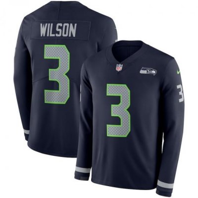 Nike Seahawks 3 Russell Wilson Navy Therma Long Sleeve NFL Jersey