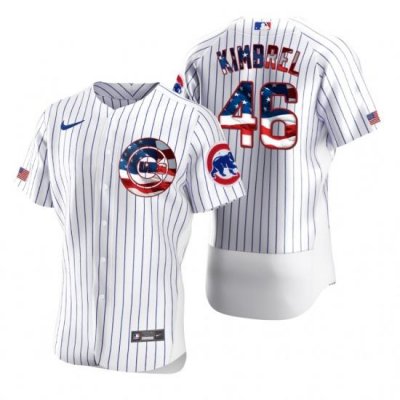 Men Chicago Cubs 46 Craig Kimbrel Men Nike White Fluttering USA Flag Limited Edition Flex Base MLB Jersey