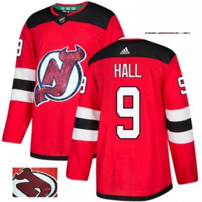 Mens Adidas New Jersey Devils 9 Taylor Hall Authentic Red Fashion Gold NHL Jersey