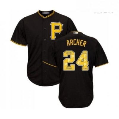 Mens Pittsburgh Pirates 24 Chris Archer Authentic Black Team Logo Fashion Cool Base Baseball Jersey