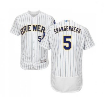 Mens Milwaukee Brewers 5 Cory Spangenberg White Home Flex Base Authentic Collection Baseball Jersey