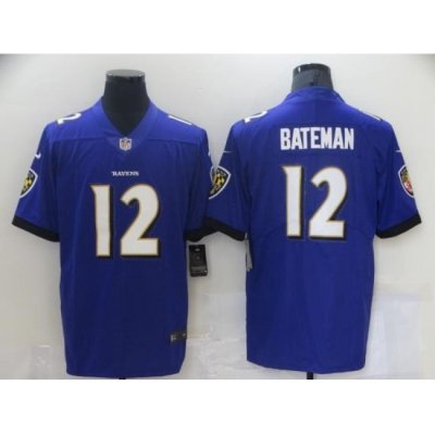 Men Baltimore Ravens 12 Rashod Bateman 2021 Vapor Untouchable Purple Stitched Jersey