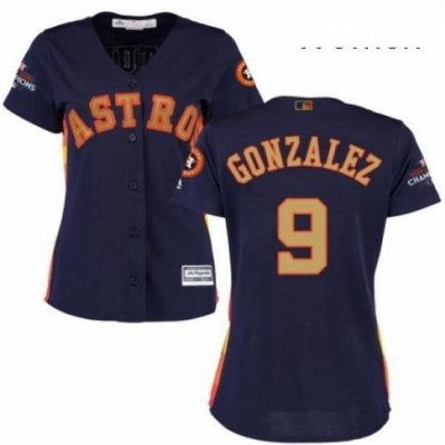 Womens Majestic Houston Astros 9 Marwin Gonzalez Authentic Navy Blue Alternate 2018 Gold Program Cool Base MLB Jersey