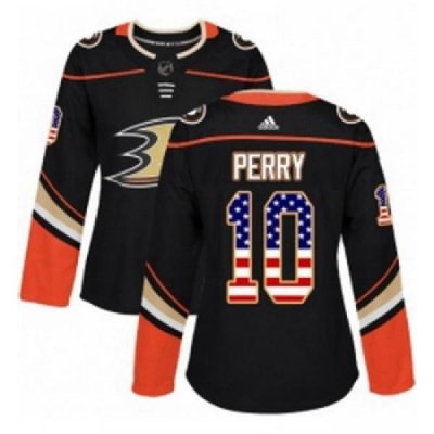 Womens Adidas Anaheim Ducks 10 Corey Perry Authentic Black USA Flag Fashion NHL Jersey