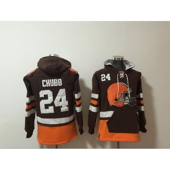 NFL Men Cleveland Browns 24 Nick Chubb Stitched Hoodie