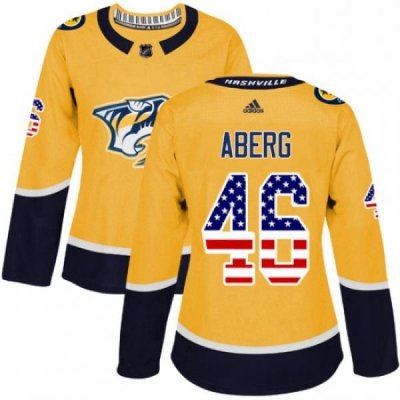 Womens Adidas Nashville Predators 46 Pontus Aberg Authentic Gold USA Flag Fashion NHL Jersey