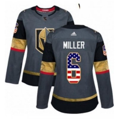 Womens Adidas Vegas Golden Knights 6 Colin Miller Authentic Gray USA Flag Fashion NHL Jersey