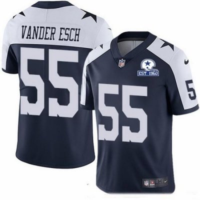 Nike Cowboys 55 Leighton Vander Esch Navy Blue Thanksgiving Men Stitched With Established In 1960 Patch NFL Vapor Untouchable Limited Throwback Jersey