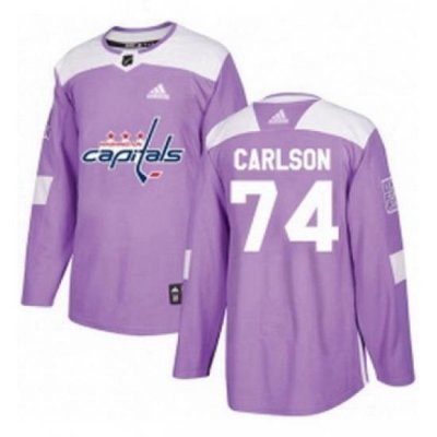 Mens Adidas Washington Capitals 74 John Carlson Authentic Purple Fights Cancer Practice NHL Jersey