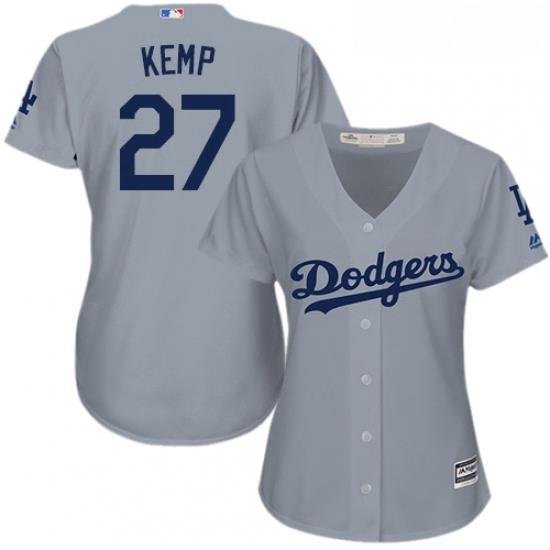 Womens Majestic Los Angeles Dodgers 27 Matt Kemp Replica Grey Road Cool Base MLB Jersey