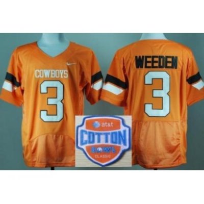 Oklahoma State Cowboys 3 Brandon Weeden Orange Pro Combat College Football NCAA Jerseys 2014 AT & T Cotton Bowl Game Patch