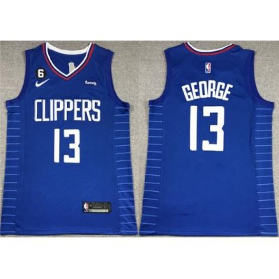 Men Los Angeles Clippers 13 Paul George Royal With NO 6 Patch Stitched Jersey