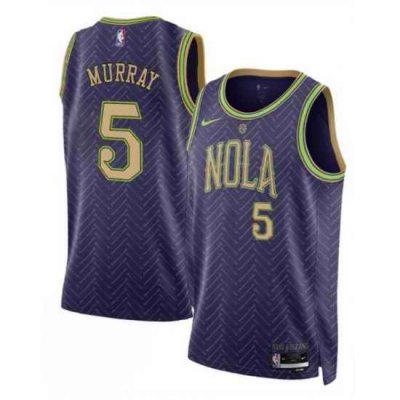 Men New Orleans Pelicans 5 Dejounte Murray Purple 2024 25 City Ediiton Stitched Basketball Jersey