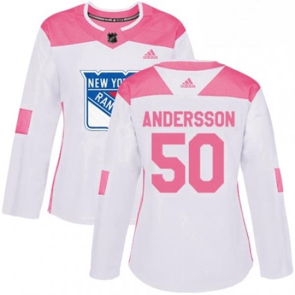 Womens Adidas New York Rangers 50 Lias Andersson Authentic WhitePink Fashion NHL Jersey