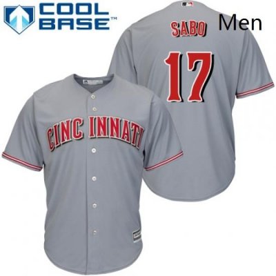 Mens Majestic Cincinnati Reds 17 Chris Sabo Replica Grey Road Cool Base MLB Jersey