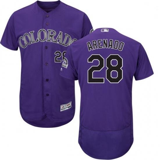 Mens Majestic Colorado Rockies 28 Nolan Arenado Purple Alternate Flex Base Authentic Collection MLB Jersey