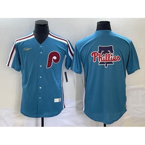 Men's Philadelphia Phillies Big Logo Blue CooperstoWn ThroWback Cool Base Nike Jersey