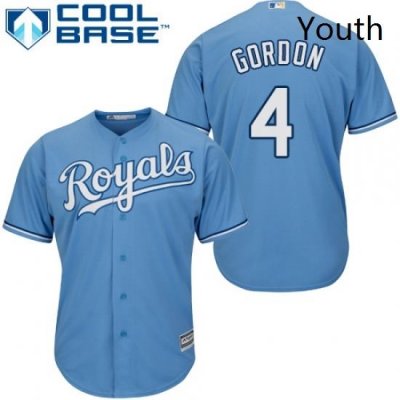 Youth Majestic Kansas City Royals 4 Alex Gordon Authentic Light Blue Alternate 1 Cool Base MLB Jersey