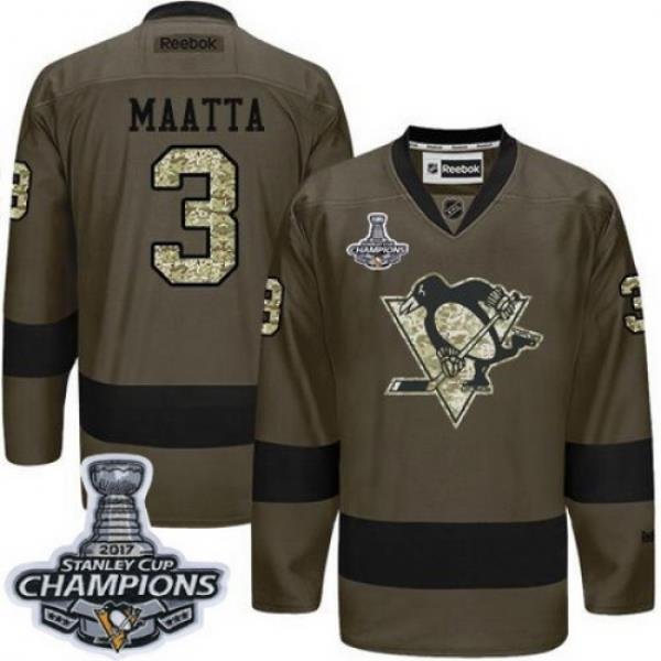 Penguins #3 Olli Maatta Green Salute to Service 2017 Stanley Cup Finals Champions Stitched NHL Jersey