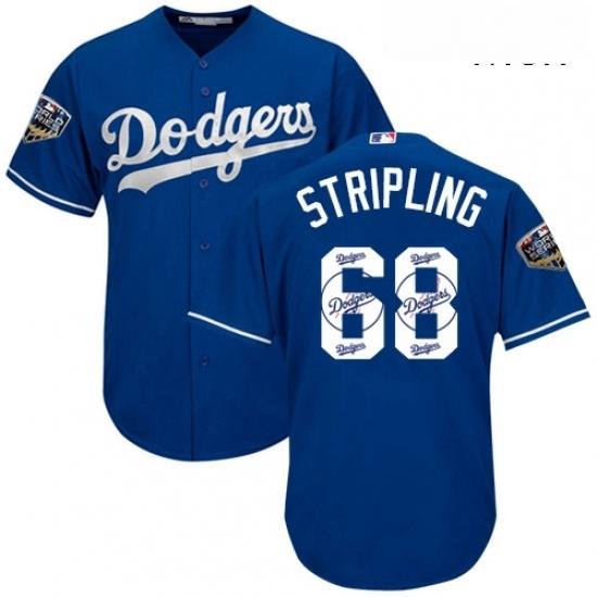 Mens Majestic Los Angeles Dodgers 68 Ross Stripling Authentic Royal Blue Team Logo Fashion Cool Base 2018 World Series MLB Jersey