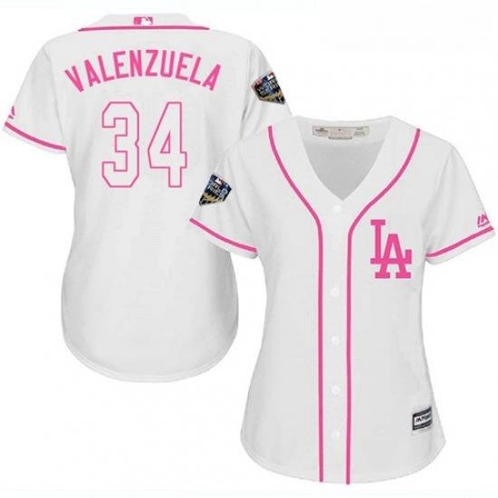 Womens Majestic Los Angeles Dodgers 34 Fernando Valenzuela Authentic White Fashion Cool Base 2018 World Series MLB Jersey