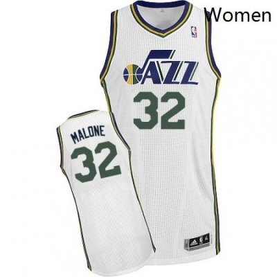 Womens Adidas Utah Jazz 32 Karl Malone Authentic White Home NBA Jersey