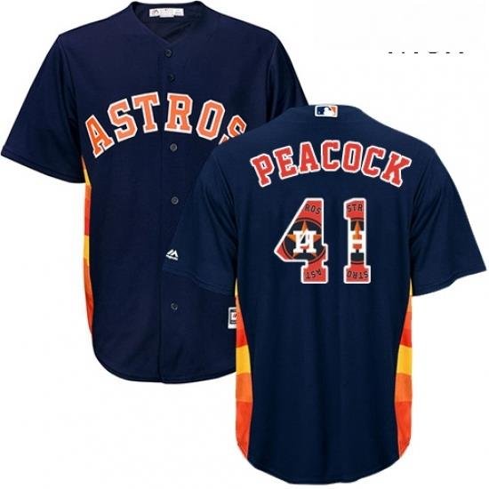 Mens Majestic Houston Astros 41 Brad Peacock Authentic Navy Blue Team Logo Fashion Cool Base MLB Jersey