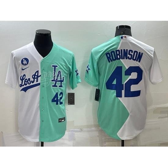 Men Los Angeles Dodgers 42 Jackie Robinson 2022 All Star White Green Cool Base Stitched Jersey