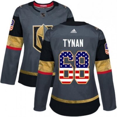 Womens Adidas Vegas Golden Knights 68 TJ Tynan Authentic Gray USA Flag Fashion NHL Jersey