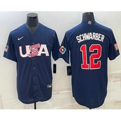 Men's USA Baseball #12 Kyle SchWarber 2023 Navy World Baseball Classic Stitched Jerseys