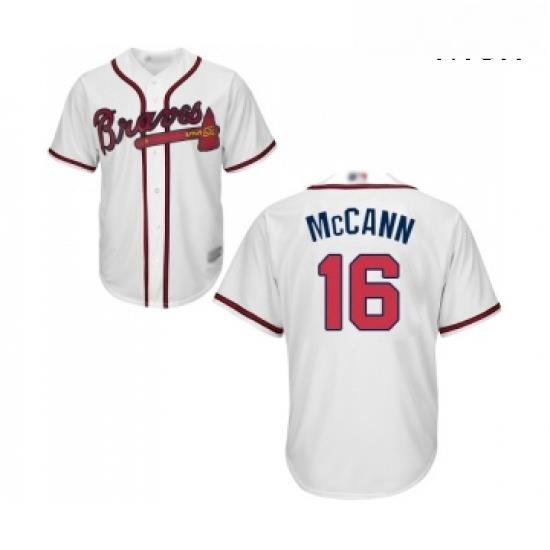 Mens Atlanta Braves 16 Brian McCann Replica White Home Cool Base Baseball Jersey